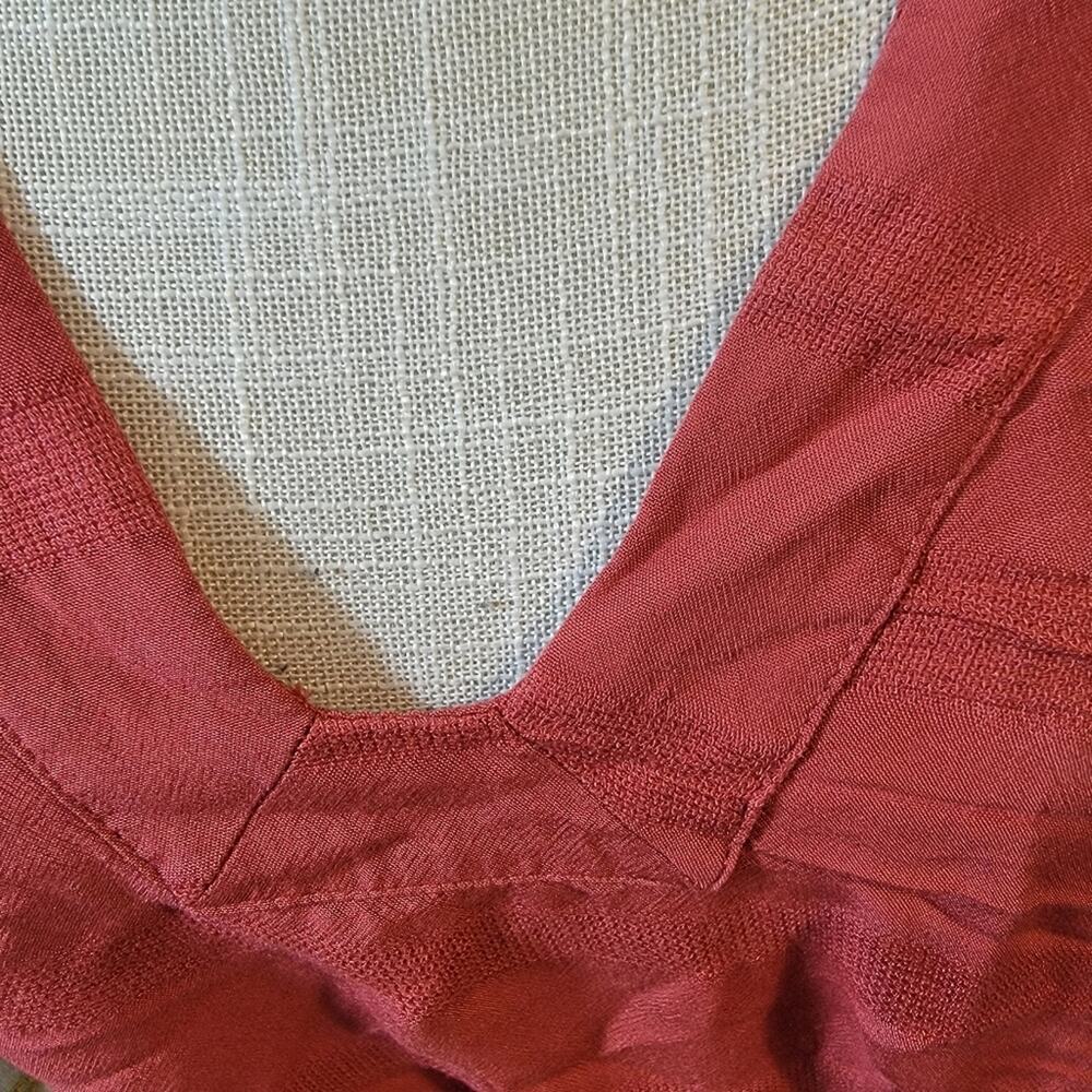 Free People Side Tie Bell Sleeve Deep Coral/Rust V-Neck Blouse Size Small - Picture 4 of 6